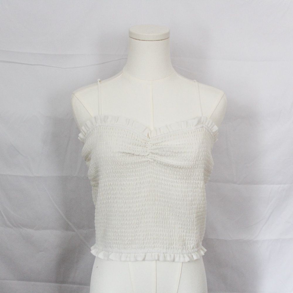 Aritzia Wilfred Women’s Smocked White Camisole Sweetheart Neckline Large
